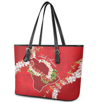 Hawaii Island Flowers Lei Leather Tote Bag Ohia Lehua Scarlet Red