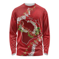 Hawaii Island Flowers Lei Long Sleeve Shirt Ohia Lehua Scarlet Red