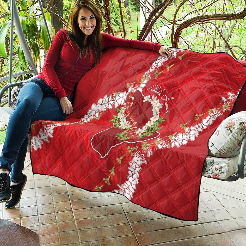 Hawaii Island Flowers Lei Quilt Ohia Lehua Scarlet Red