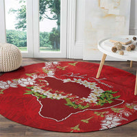 Hawaii Island Flowers Lei Round Carpet Ohia Lehua Scarlet Red