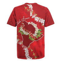 Hawaii Island Flowers Lei Rugby Jersey Ohia Lehua Scarlet Red