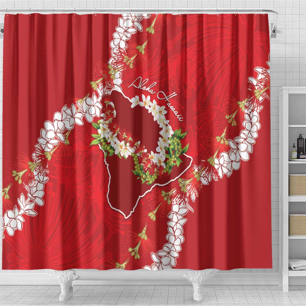 Hawaii Island Flowers Lei Shower Curtain Ohia Lehua Scarlet Red