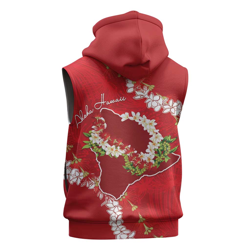Hawaii Island Flowers Lei Sleeveless Hoodie Ohia Lehua Scarlet Red