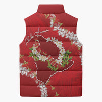 Hawaii Island Flowers Lei Sleeveless Puffer Jacket Ohia Lehua Scarlet Red