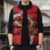 Hawaii Island Flowers Lei Sleeveless Puffer Jacket Ohia Lehua Scarlet Red