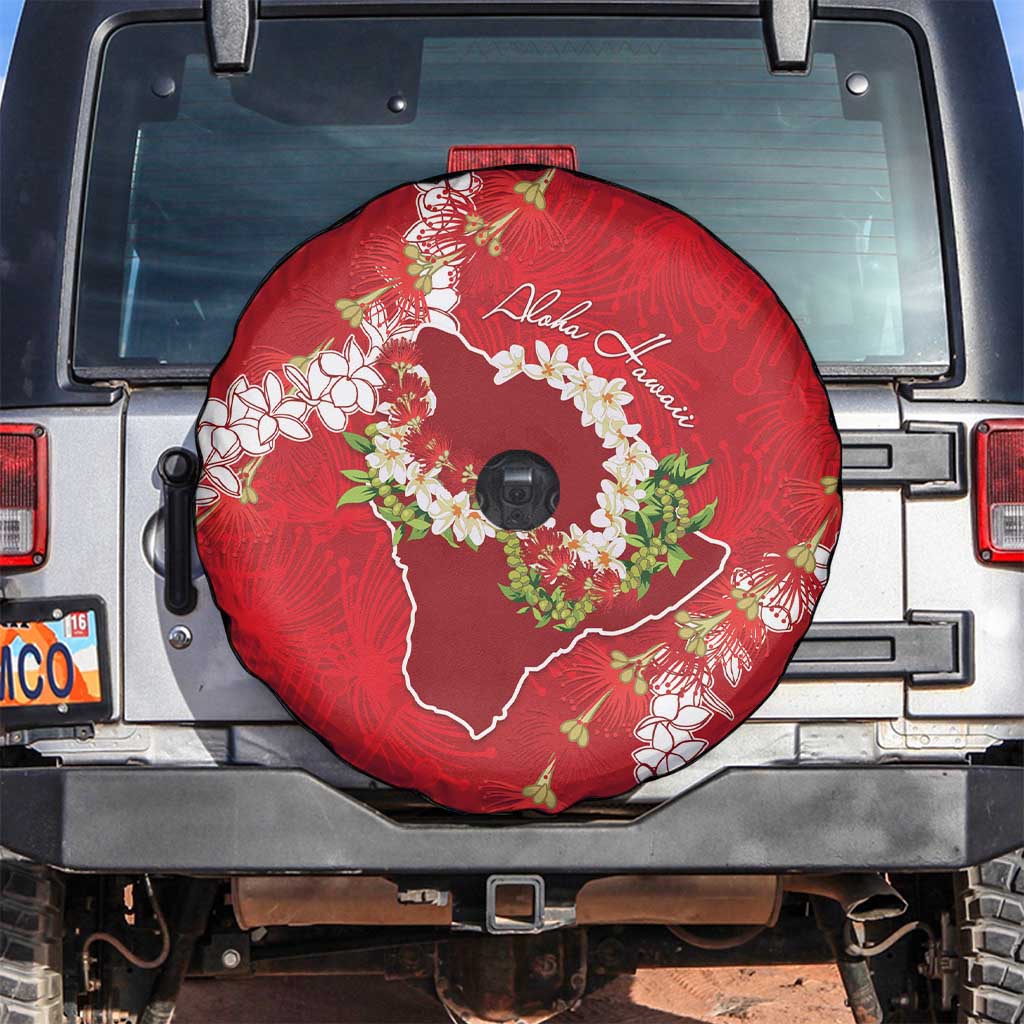 Hawaii Island Flowers Lei Spare Tire Cover Ohia Lehua Scarlet Red
