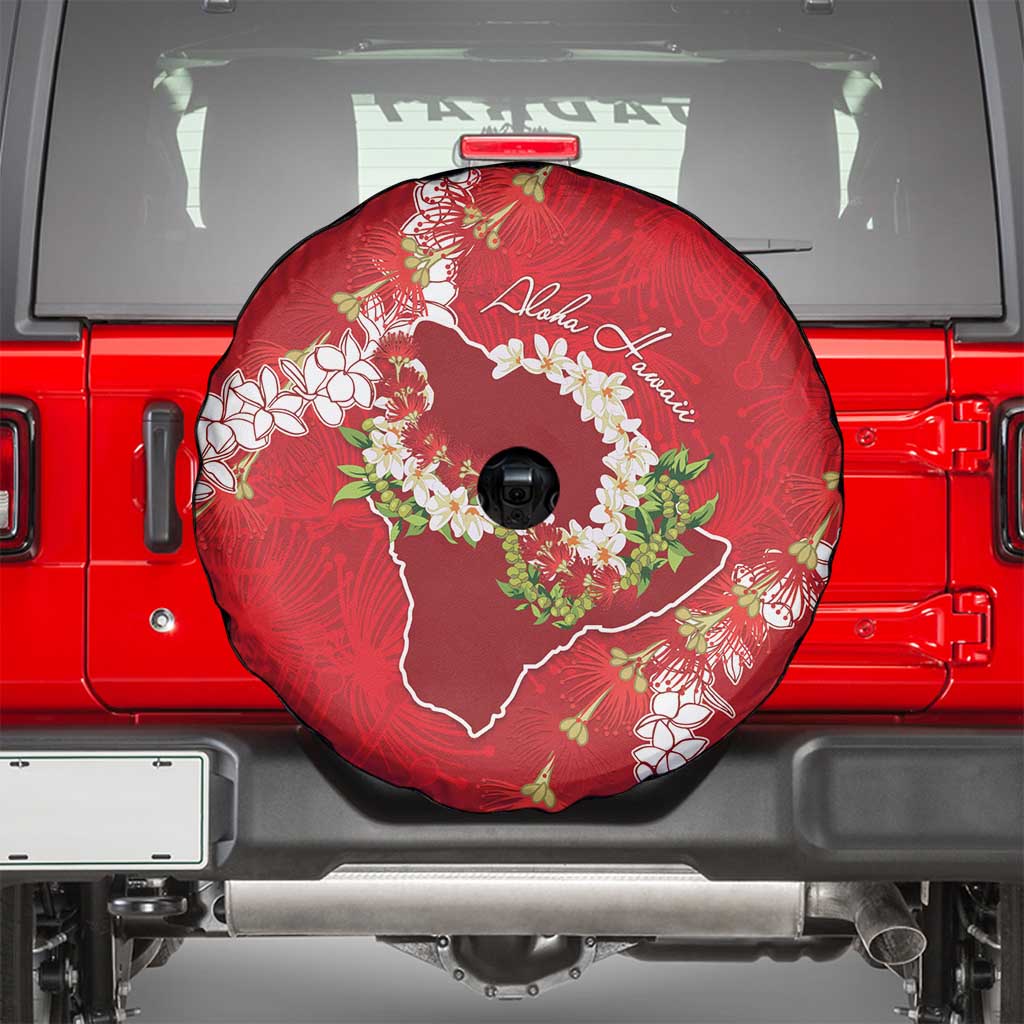 Hawaii Island Flowers Lei Spare Tire Cover Ohia Lehua Scarlet Red