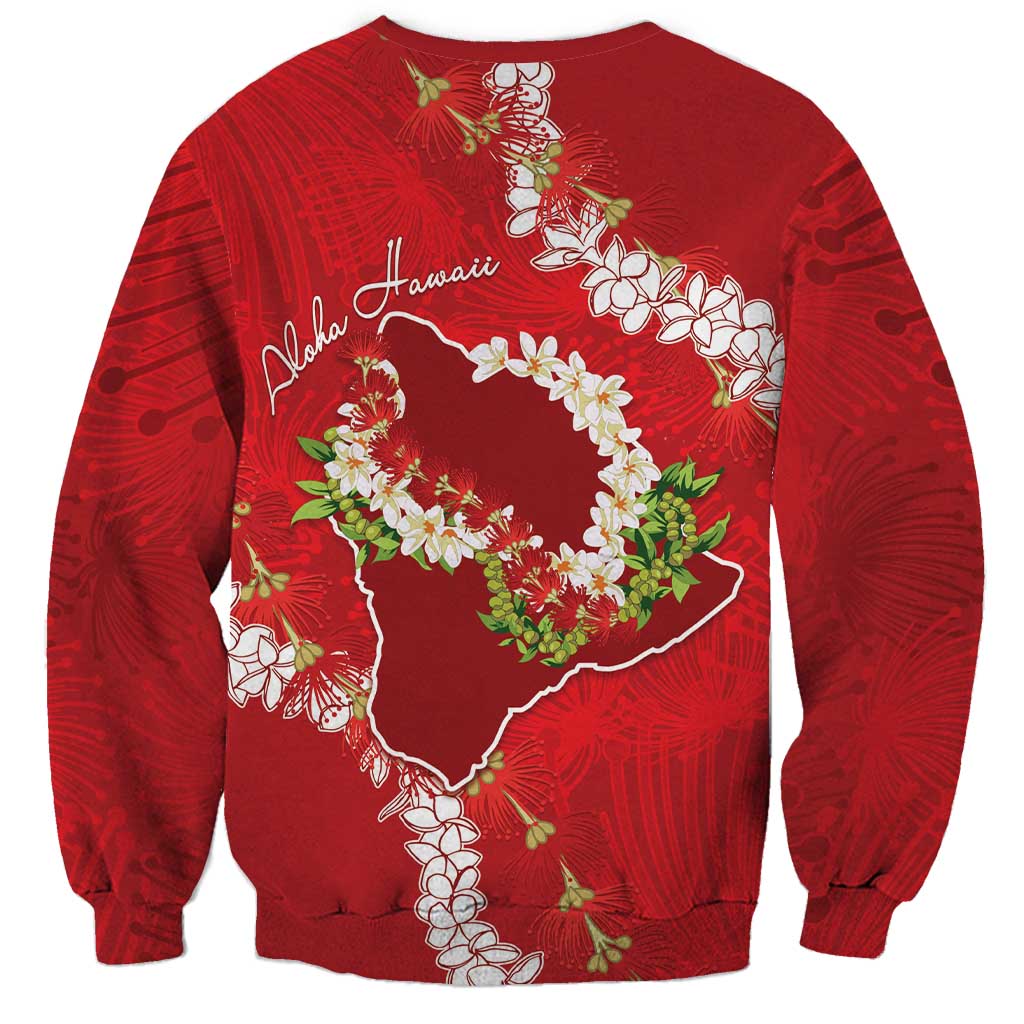 Hawaii Island Flowers Lei Sweatshirt Ohia Lehua Scarlet Red
