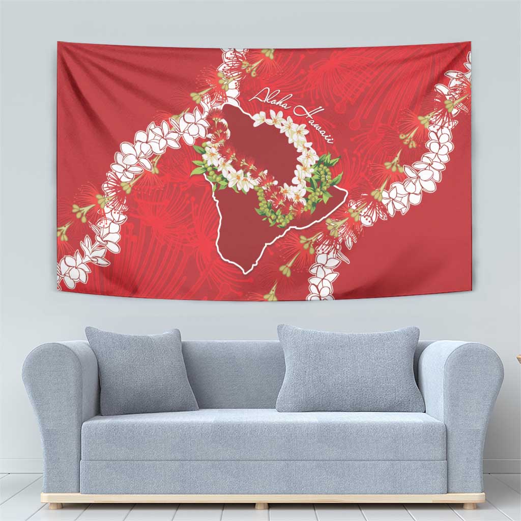 Hawaii Island Flowers Lei Tapestry Ohia Lehua Scarlet Red
