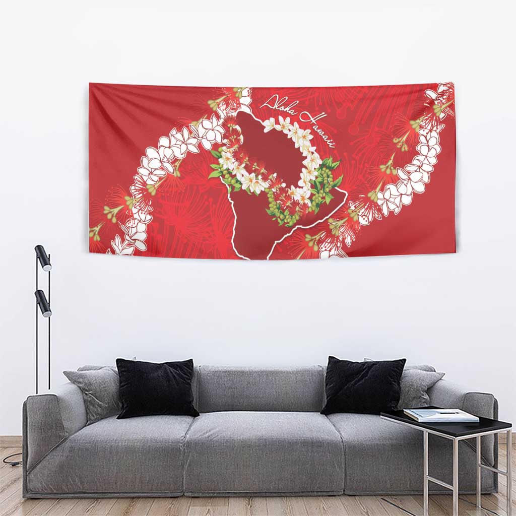 Hawaii Island Flowers Lei Tapestry Ohia Lehua Scarlet Red