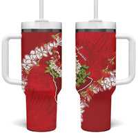 Hawaii Island Flowers Lei Tumbler With Handle Ohia Lehua Scarlet Red