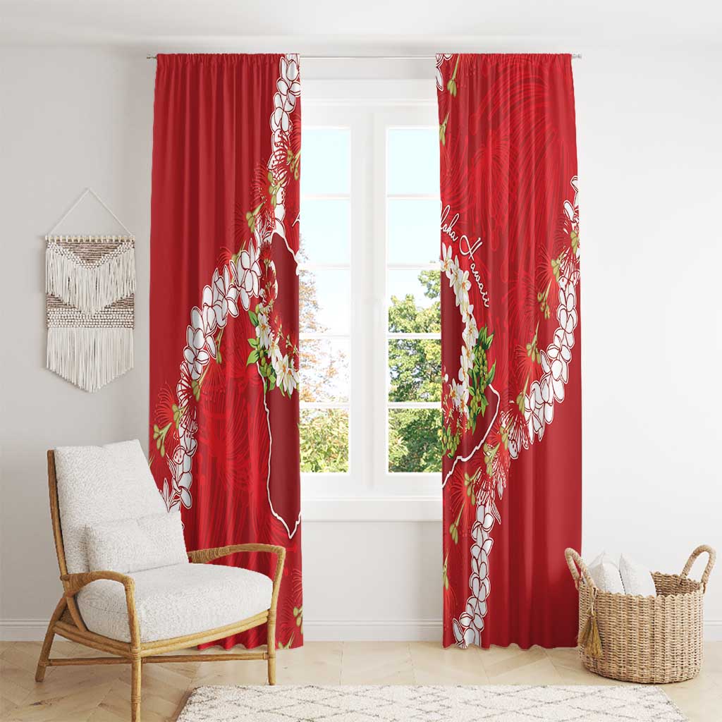 Hawaii Island Flowers Lei Window Curtain Ohia Lehua Scarlet Red