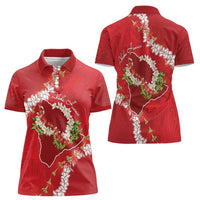 Hawaii Island Flowers Lei Women Polo Shirt Ohia Lehua Scarlet Red
