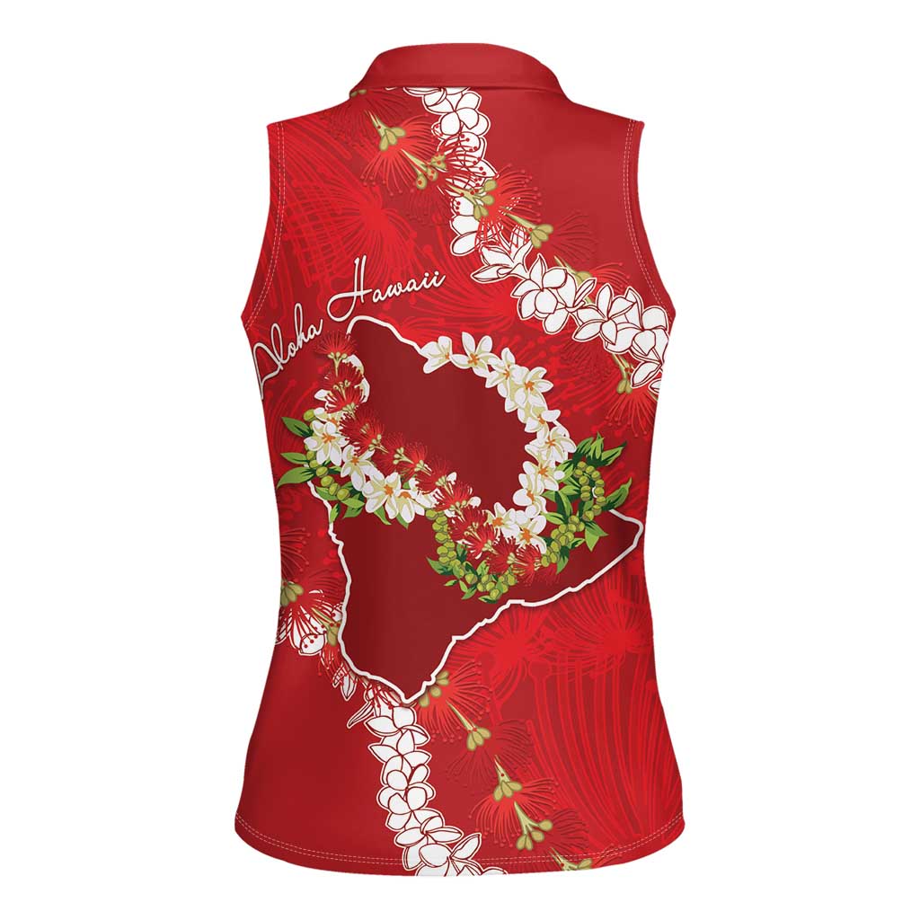 Hawaii Island Flowers Lei Women Sleeveless Polo Shirt Ohia Lehua Scarlet Red LT7 - Polynesian Pride