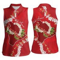 Hawaii Island Flowers Lei Women Sleeveless Polo Shirt Ohia Lehua Scarlet Red LT7 - Polynesian Pride