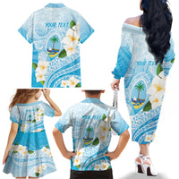 Guam Chamorro Guasali Flowers Family Matching Off The Shoulder Long Sleeve Dress and Hawaiian Shirt Aqua Gradient LT7 - Polynesian Pride