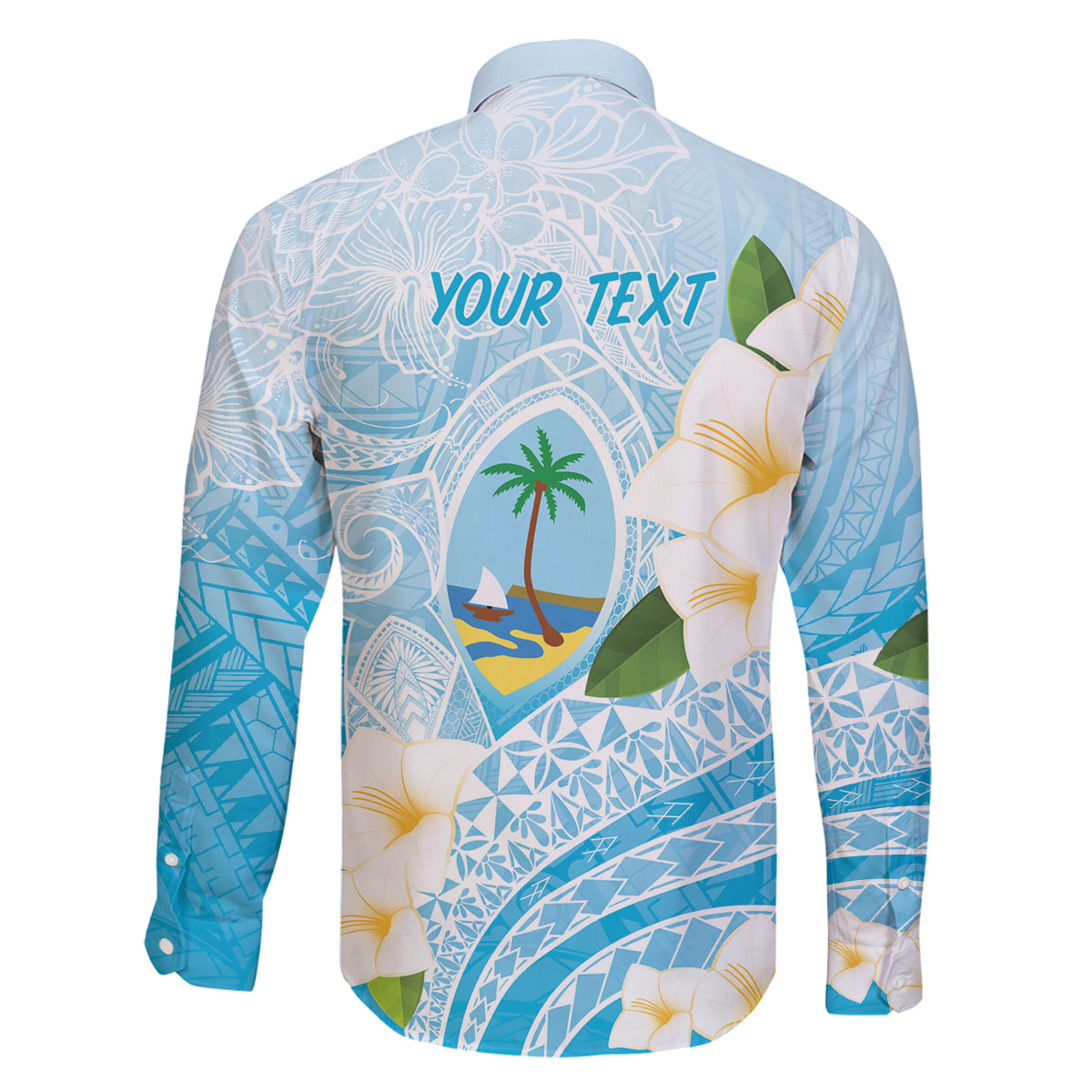 Guam Chamorro Guasali Flowers Family Matching Off The Shoulder Long Sleeve Dress and Hawaiian Shirt Aqua Gradient LT7 - Polynesian Pride