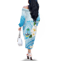 Guam Chamorro Guasali Flowers Family Matching Off The Shoulder Long Sleeve Dress and Hawaiian Shirt Aqua Gradient LT7 - Polynesian Pride