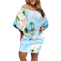 Guam Chamorro Guasali Flowers Family Matching Off Shoulder Short Dress and Hawaiian Shirt Aqua Gradient