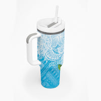 Guam Chamorro Guasali Flowers Tumbler With Handle Aqua Gradient LT7