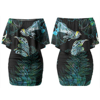 Aotearoa Maori Mahuru Couples Matching Off Shoulder Short Dress and Hawaiian Shirt Spring Time - Paua Shell Green LT7 - Polynesian Pride
