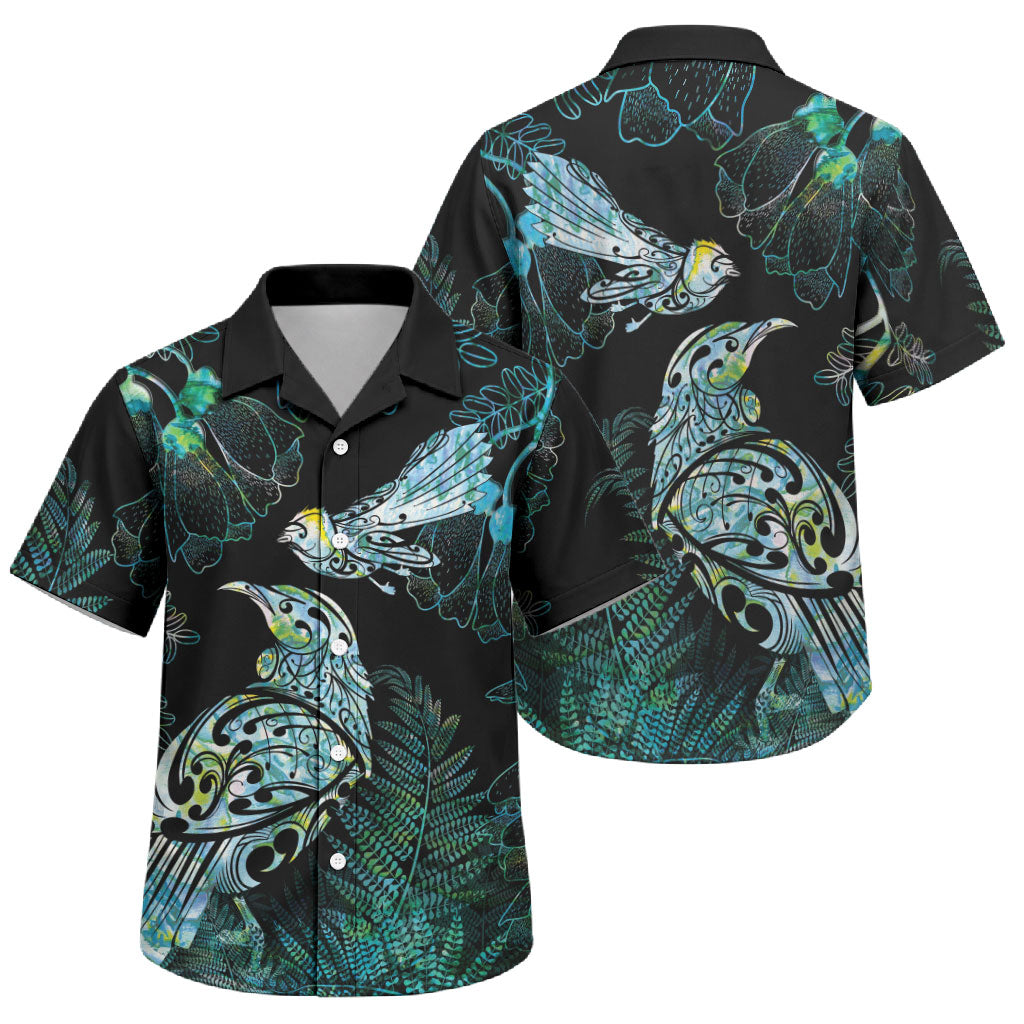 Aotearoa Maori Mahuru Family Matching Long Sleeve Bodycon Dress and Hawaiian Shirt Spring Time - Paua Shell Green LT7 Son's Shirt Black - Polynesian Pride