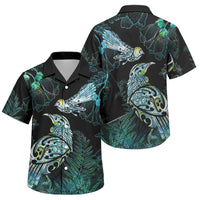 Aotearoa Maori Mahuru Family Matching Off Shoulder Short Dress and Hawaiian Shirt Spring Time - Paua Shell Green LT7 Son's Shirt Black - Polynesian Pride