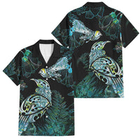 Aotearoa Maori Mahuru Family Matching Puletasi and Hawaiian Shirt Spring Time - Paua Shell Green LT7 Dad's Shirt - Short Sleeve Black - Polynesian Pride