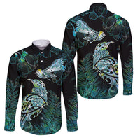 Aotearoa Maori Mahuru Family Matching Short Sleeve Bodycon Dress and Hawaiian Shirt Spring Time - Paua Shell Green LT7 Dad's Shirt - Long Sleeve Black - Polynesian Pride