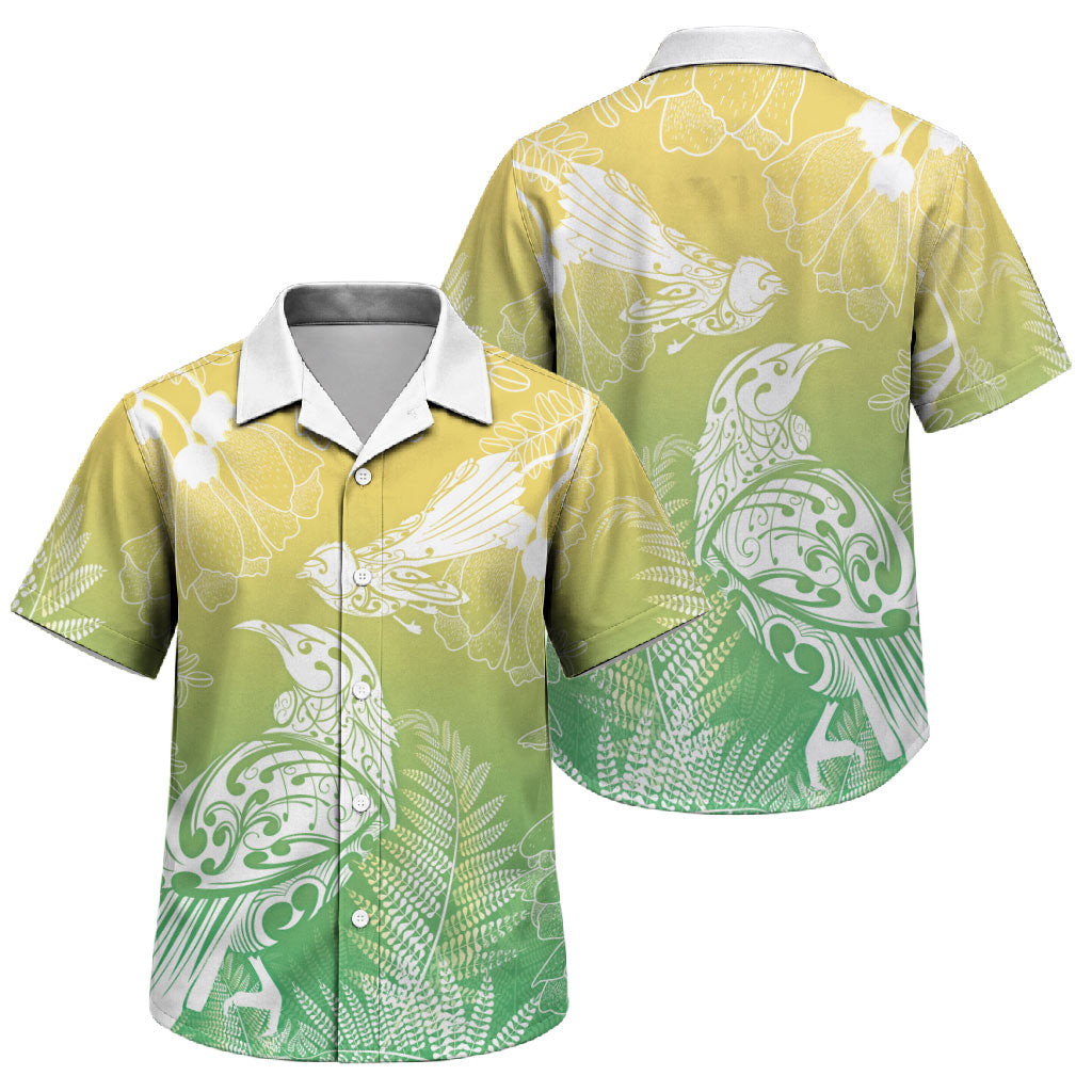 Aotearoa Maori Mahuru Tui With Pikawakawa Family Matching Summer Maxi Dress and Hawaiian Shirt Spring Time LT7 Son's Shirt Green - Polynesian Pride