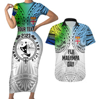 personalised-malampa-fiji-day-couples-matching-short-sleeve-bodycon-dress-and-hawaiian-shirt-gradient-style