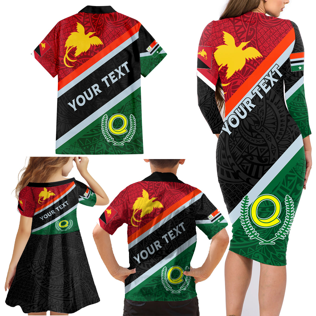Personalised Penama and Papua New Guinea Day Family Matching Long Sleeve Bodycon Dress and Hawaiian Shirt Emblem Mix Style LT7 - Polynesian Pride