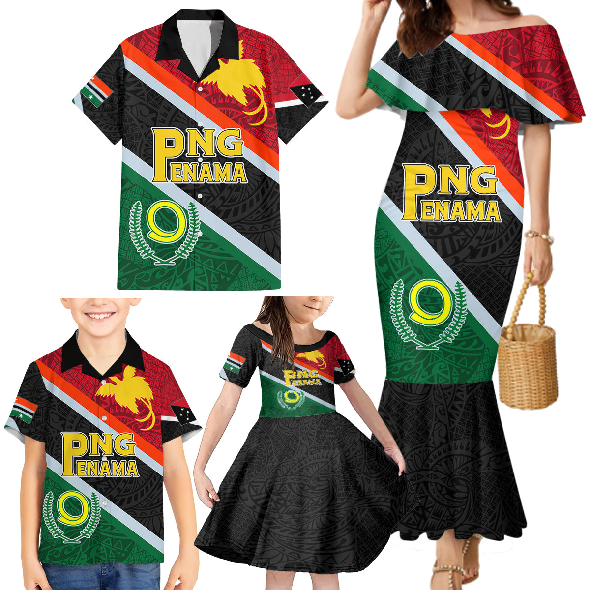 Personalised Penama and Papua New Guinea Day Family Matching Mermaid Dress and Hawaiian Shirt Emblem Mix Style LT7 - Polynesian Pride