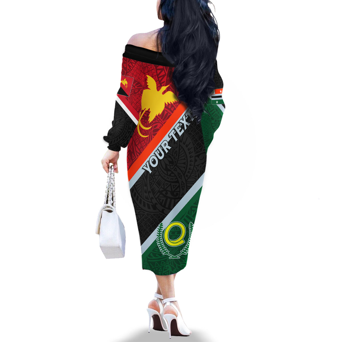 Personalised Penama and Papua New Guinea Day Family Matching Off Shoulder Long Sleeve Dress and Hawaiian Shirt Emblem Mix Style LT7 - Polynesian Pride