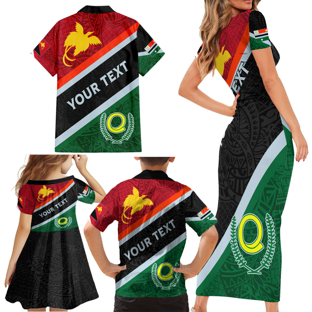 Personalised Penama and Papua New Guinea Day Family Matching Short Sleeve Bodycon Dress and Hawaiian Shirt Emblem Mix Style LT7 - Polynesian Pride