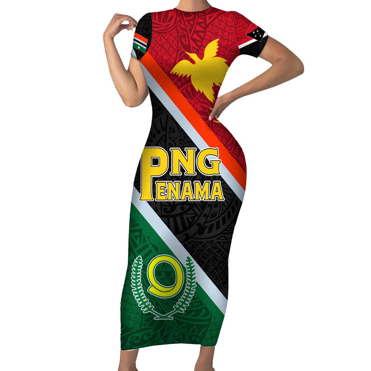 Personalised Penama and Papua New Guinea Day Family Matching Short Sleeve Bodycon Dress and Hawaiian Shirt Emblem Mix Style LT7 Mom's Dress Colorful - Polynesian Pride