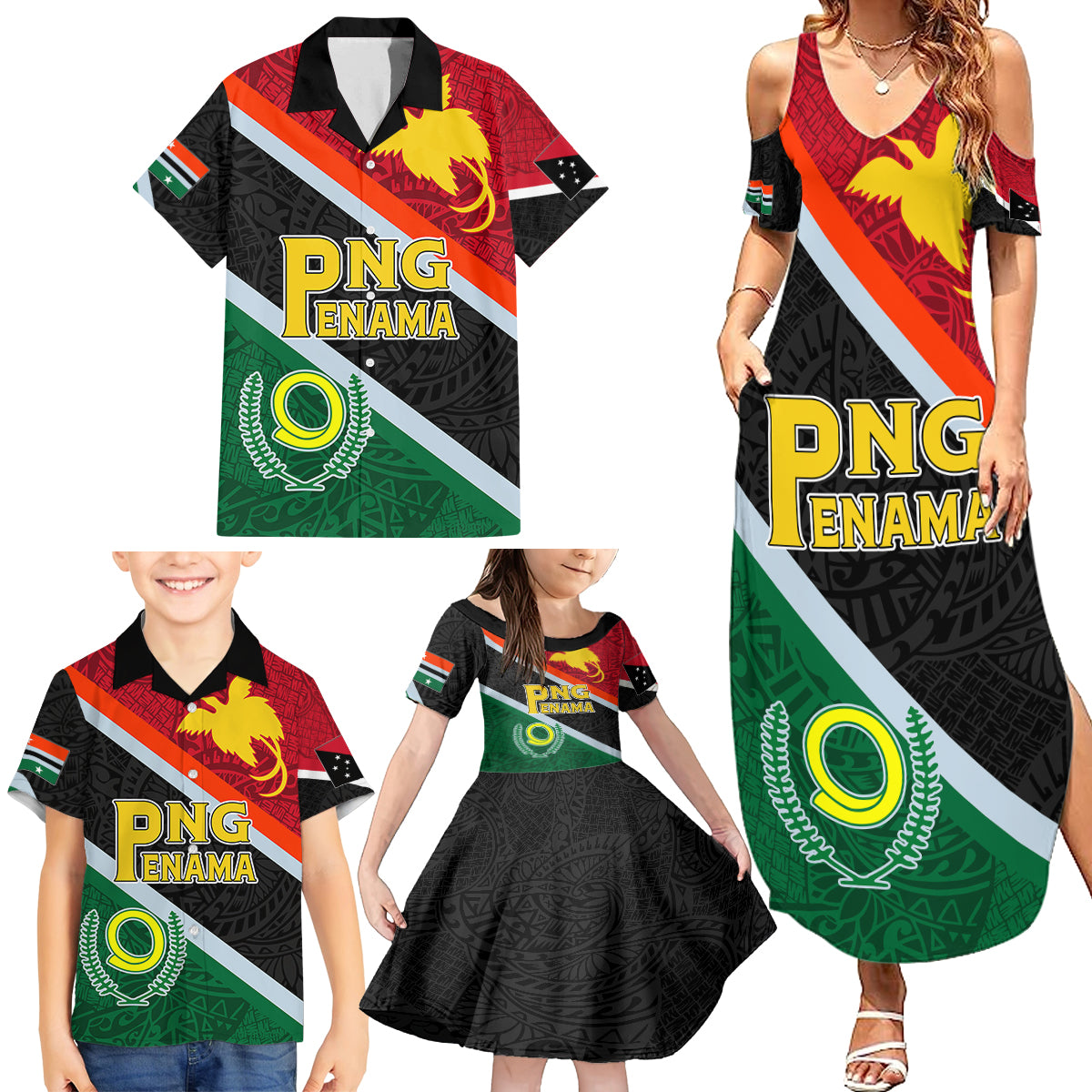 Personalised Penama and Papua New Guinea Day Family Matching Summer Maxi Dress and Hawaiian Shirt Emblem Mix Style LT7 - Polynesian Pride