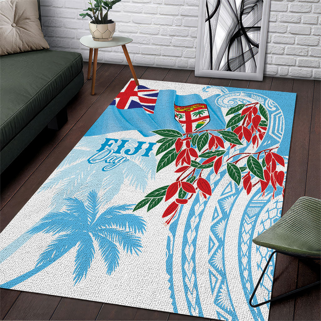 Bula Fiji Day Tagimaucia Palms Area Rug Toso Mai Viti LT7 Turquoise - Polynesian Pride