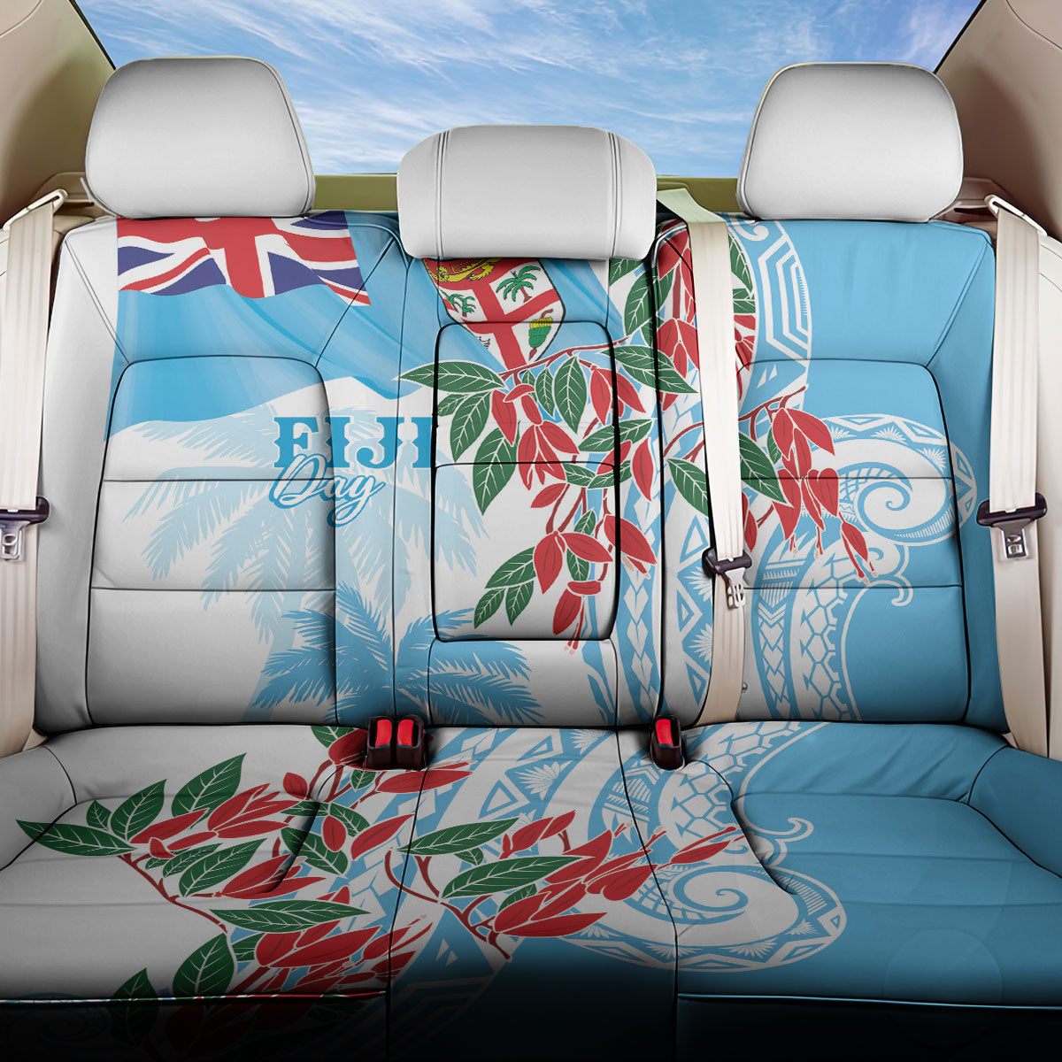 Bula Fiji Day Tagimaucia Palms Back Car Seat Cover Toso Mai Viti LT7 One Size Turquoise - Polynesian Pride
