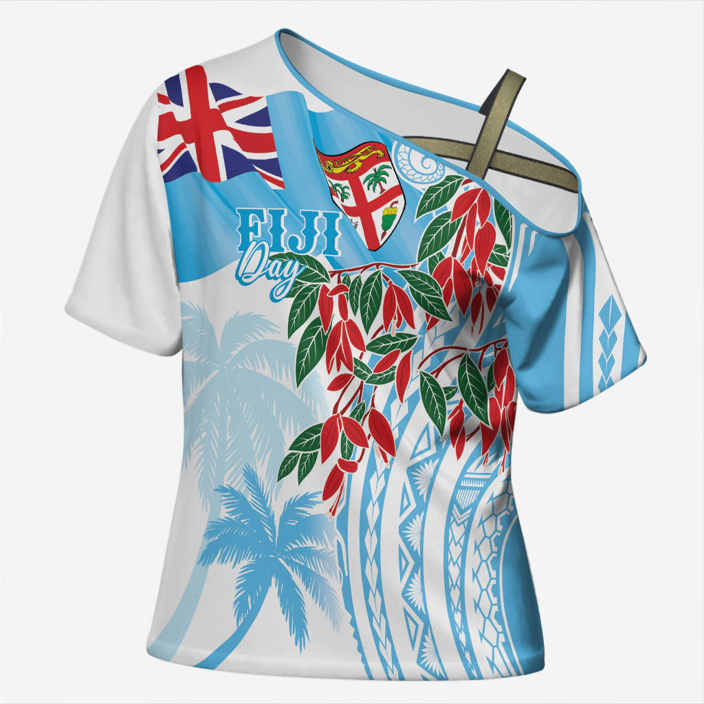 Bula Fiji Day Tagimaucia Palms Cross Shoulder Shirt Toso Mai Viti LT7 Female Turquoise - Polynesian Pride