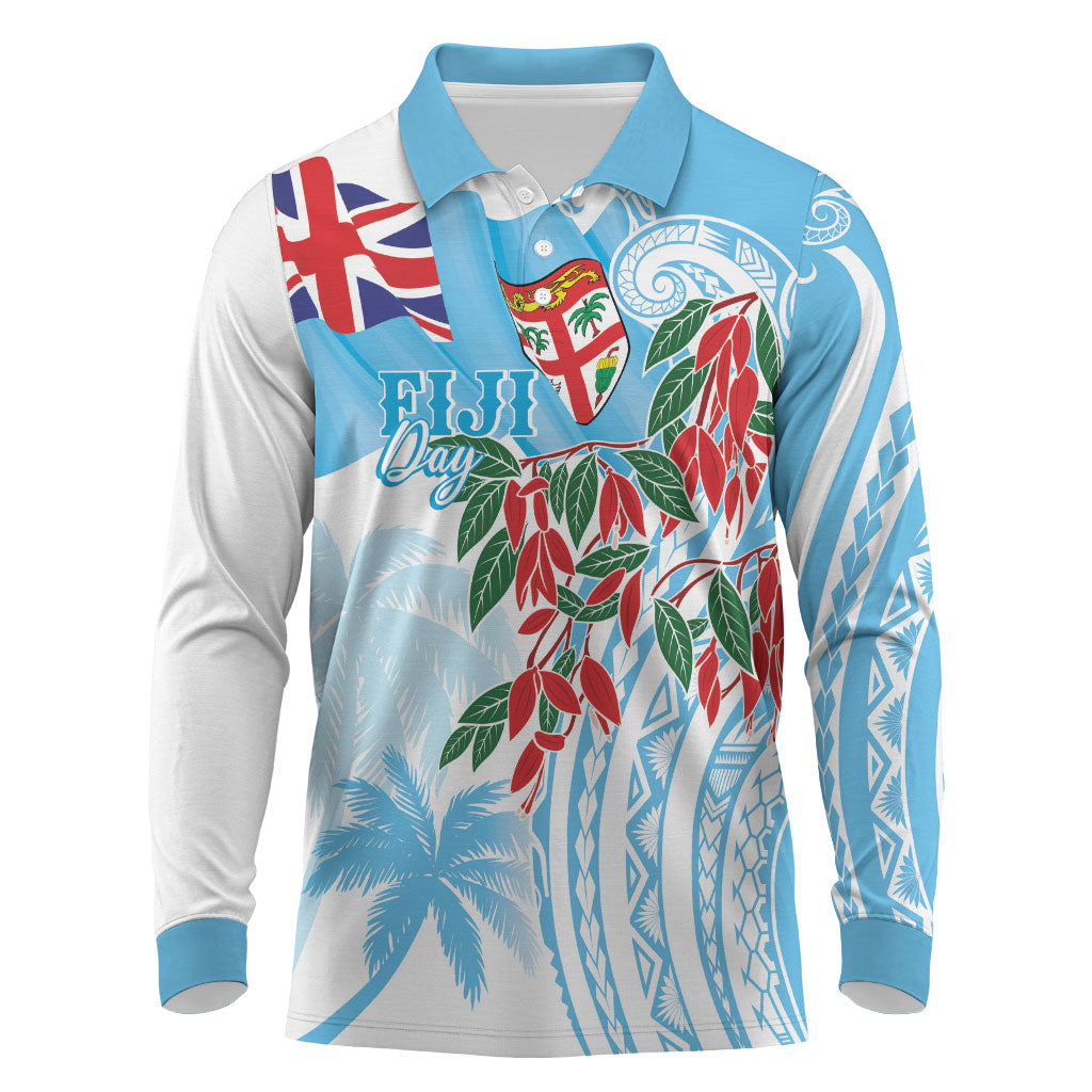 Bula Fiji Day Tagimaucia Palms Long Sleeve Polo Shirt Toso Mai Viti LT7 Turquoise - Polynesian Pride