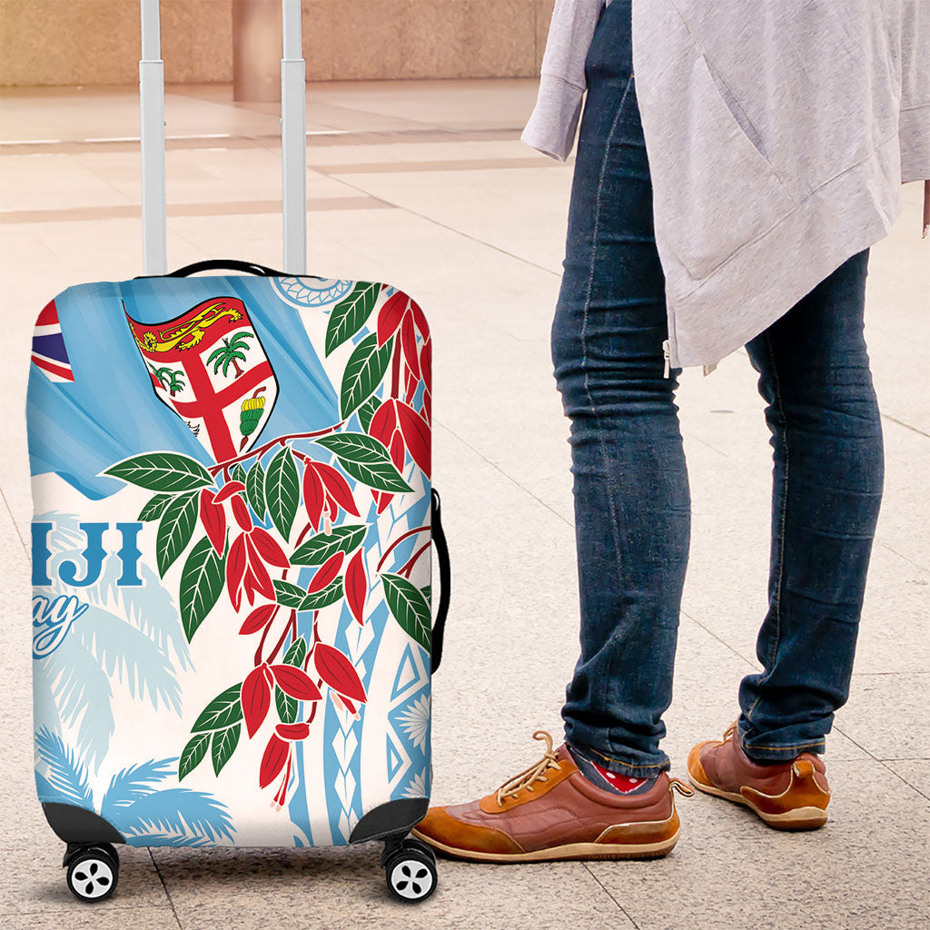 Bula Fiji Day Tagimaucia Palms Luggage Cover Toso Mai Viti LT7 Turquoise - Polynesian Pride
