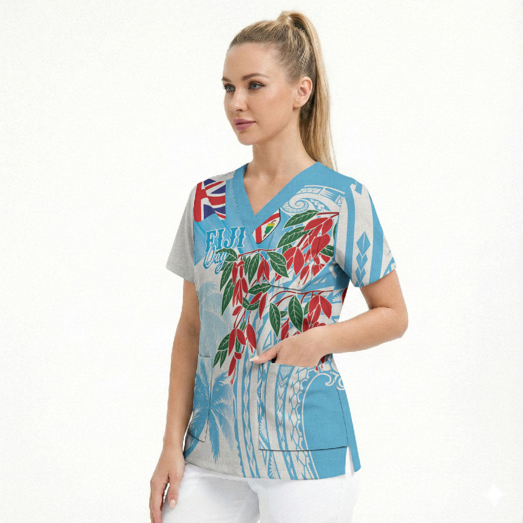 Bula Fiji Day Tagimaucia Palms Scrub Top Toso Mai Viti LT7 - Polynesian Pride
