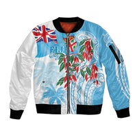 Bula Fiji Day Tagimaucia Palms Sleeve Zip Bomber Jacket Toso Mai Viti LT7 Unisex Turquoise - Polynesian Pride