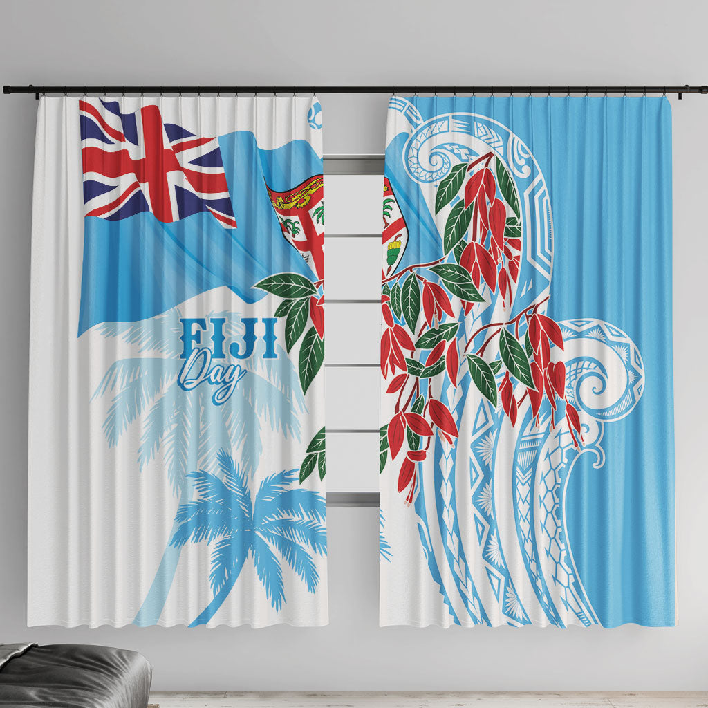 Bula Fiji Day Tagimaucia Palms Window Curtain Toso Mai Viti LT7 With Hooks Turquoise - Polynesian Pride