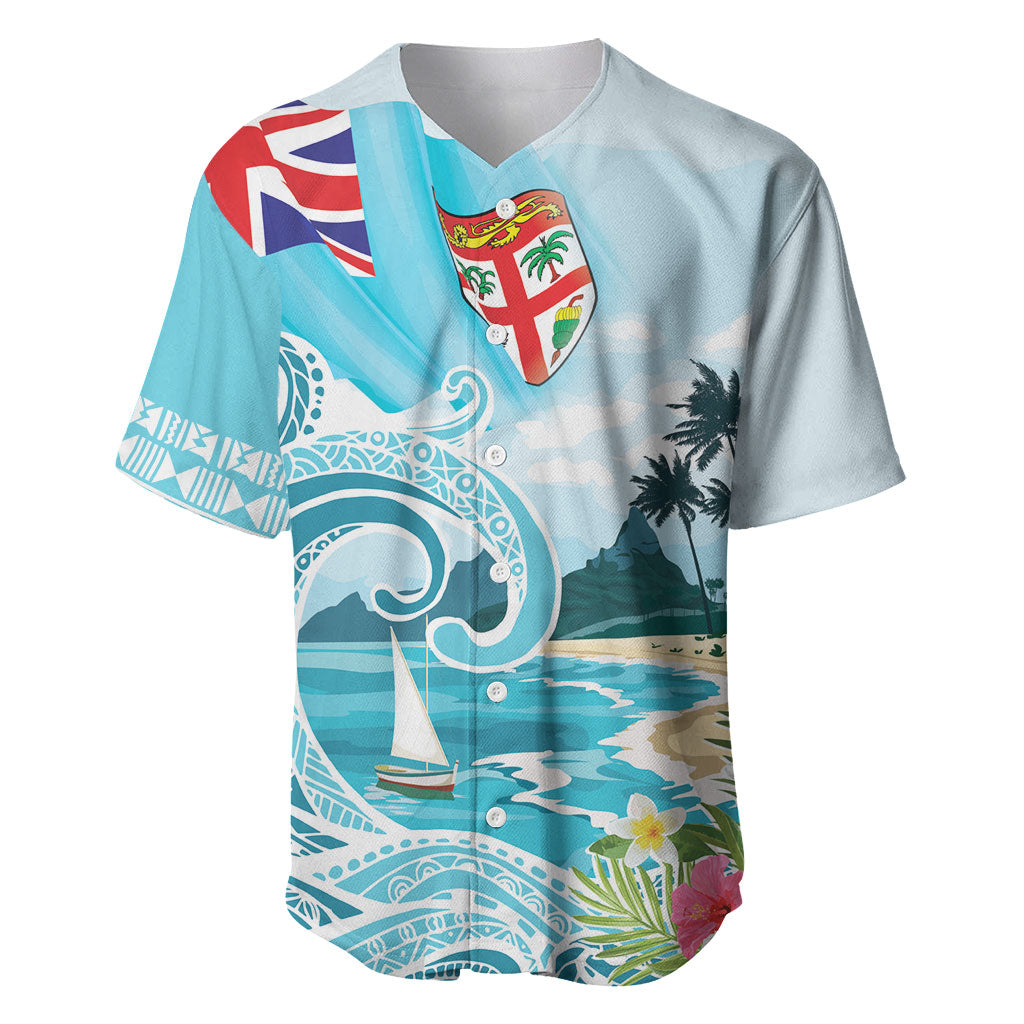 Bula Fiji Seascape Baseball Jersey Fiji Day - Islands Heritage LT7 Multicolor - Polynesian Pride