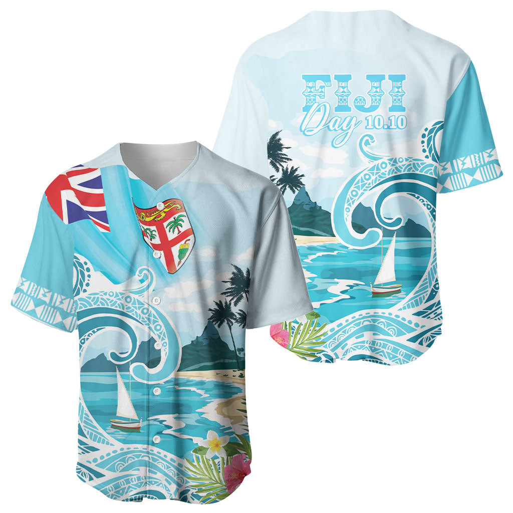 Bula Fiji Seascape Baseball Jersey Fiji Day - Islands Heritage LT7 - Polynesian Pride