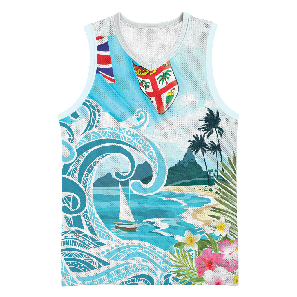 Bula Fiji Seascape Basketball Jersey Fiji Day - Islands Heritage LT7 Unisex Multicolor - Polynesian Pride