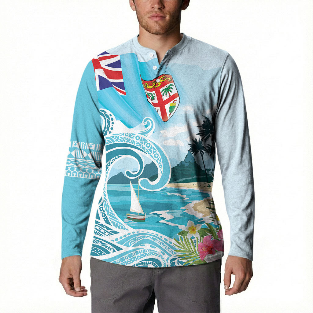 Bula Fiji Seascape Button Sweatshirt Fiji Day - Islands Heritage LT7 - Polynesian Pride