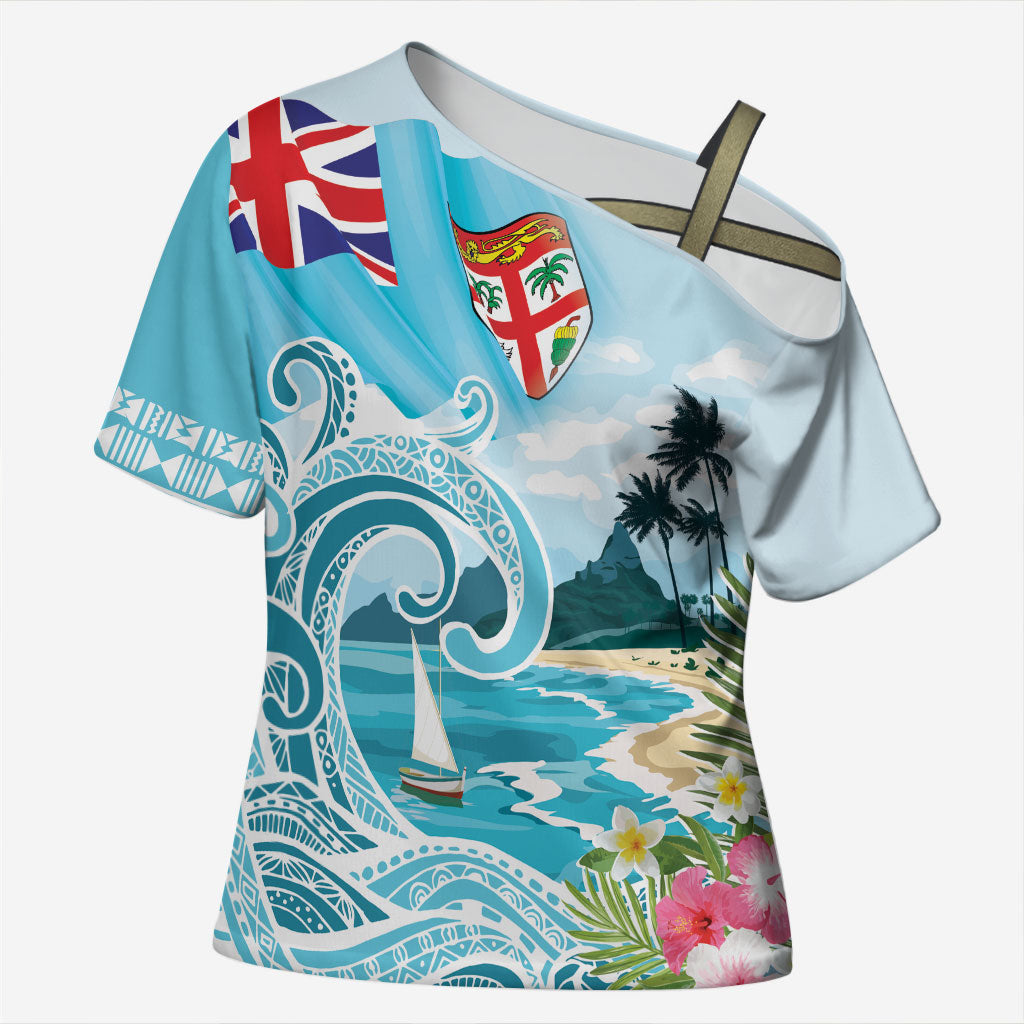 Bula Fiji Seascape Cross Shoulder Shirt Fiji Day - Islands Heritage LT7 Female Multicolor - Polynesian Pride